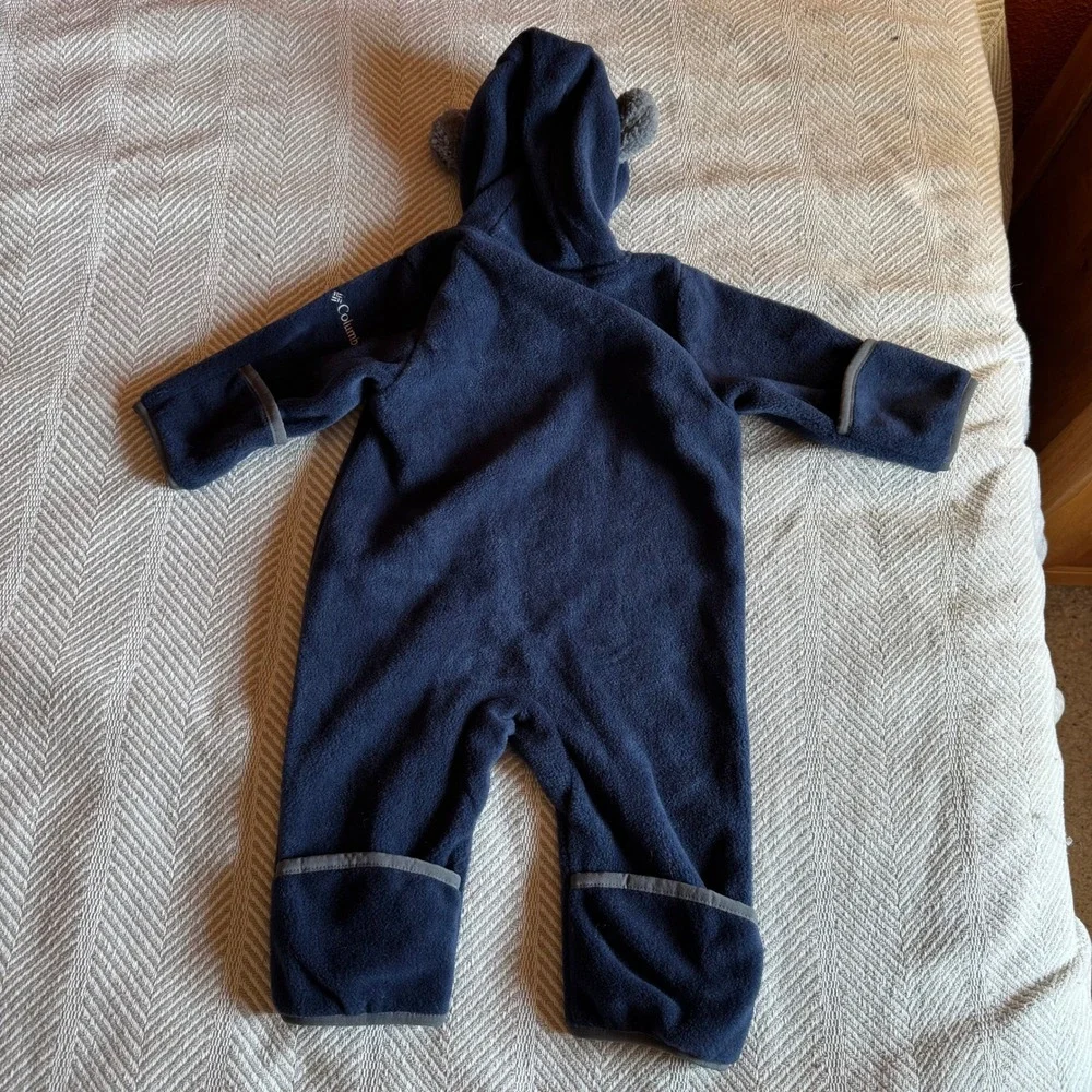 Columbia Western Barlow Bunting Navy Blue Fleece Bear Ear Hooded Suit